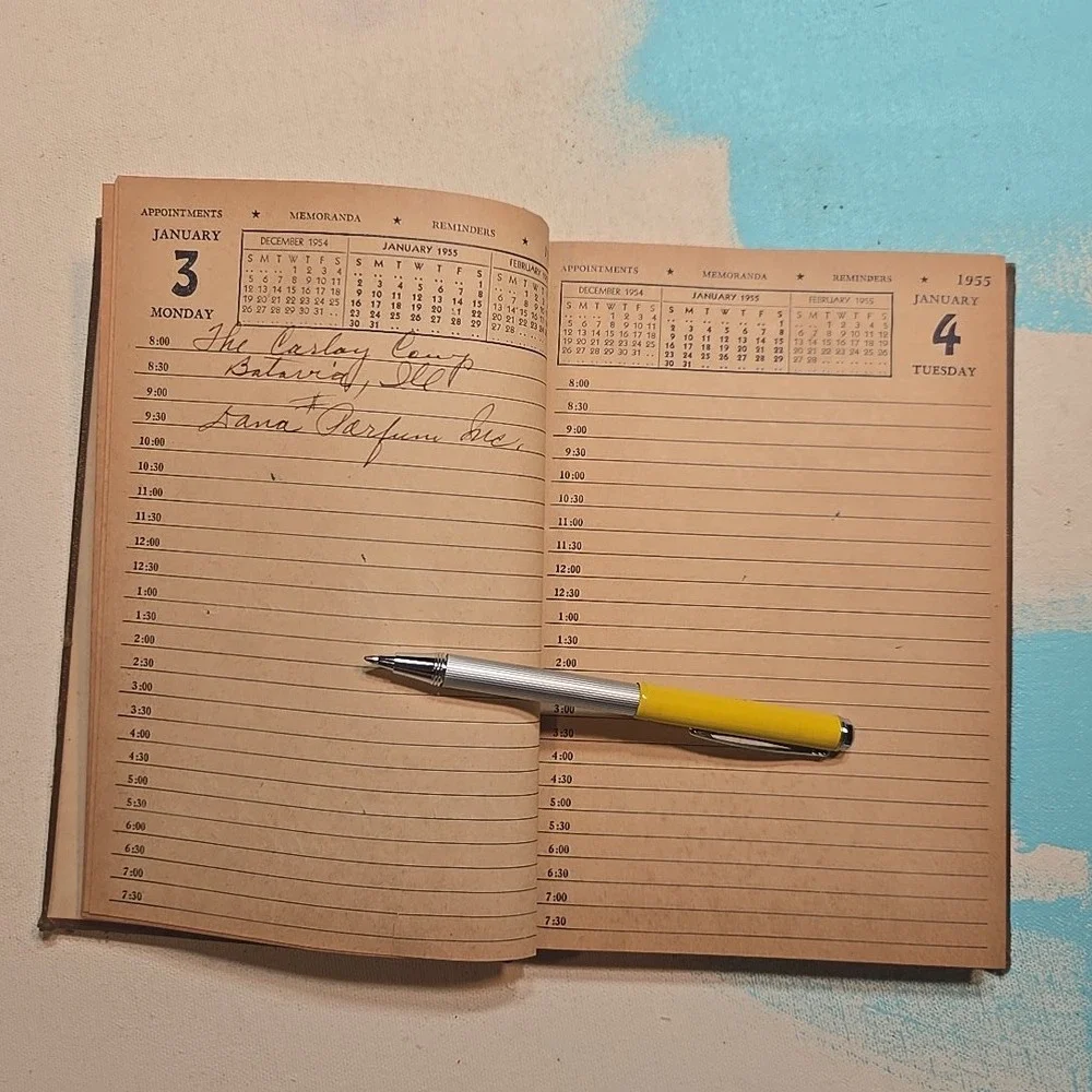 VTG 1955 Daily Desk Diary Book Brown Hardcover Appointments Memoranda 5.5x8